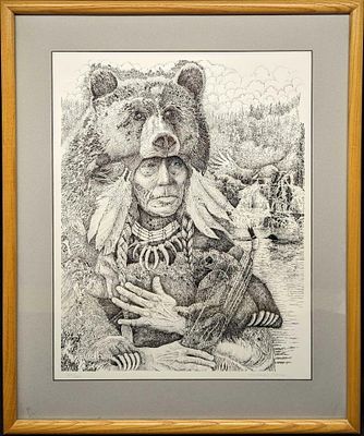 Framed Richard D Harris S&N Bear Hatted Man Print. Framed Richard D Harris S&amp;N Bear Hatted 