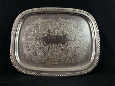 Kensington No 7860 Silver Plated Patterned Serving Platter Tray Rectangular 23”x 16” This Silver 