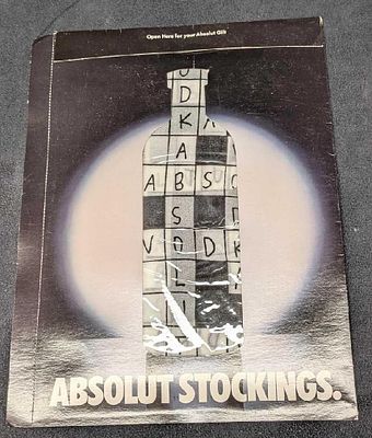 Sealed Absolut Vodka Stockings. These originally came with an issue of Spy Magazine in the 