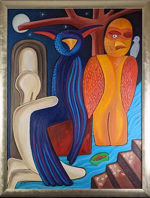 Framed Original Dania Sierra Mixed Media Painting "The Deluge". Acrylics/Oil On Canvas. The 