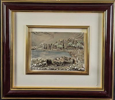 JB Arte Diffusione 925 Silver 3D Sculpture Village Art. Italian Made Silver Laminated Relief 