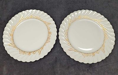Retired Haviland Ladore 2 Dinner Plates. This Gold on White series of fine china was released 