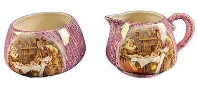 Sandland Ware Cream & Sugar "Sairey Gamp Entertains Betsy Prig". Lancaster Sandland Hanley 