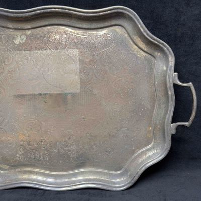 Silver Plated Cavalier Made in England Engraved Embossed Floral Flowers Serving Tray Platter. 