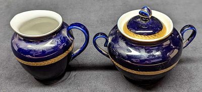 Vintage USSR Lomonosov Cobalt Blue Creamer & Sugar Bowl. Vintage USSR Lomonosov Cobalt Blue 