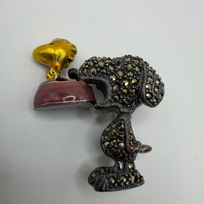 Judith Jack Snoopy Woodstock Peanuts Sterling 925 Marcasite Brooch. This item is in good 