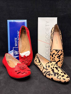 Sole Society Leopard Loafers and White Mountain Red Ballet Flats Bundle. Sitting in brand-new to 