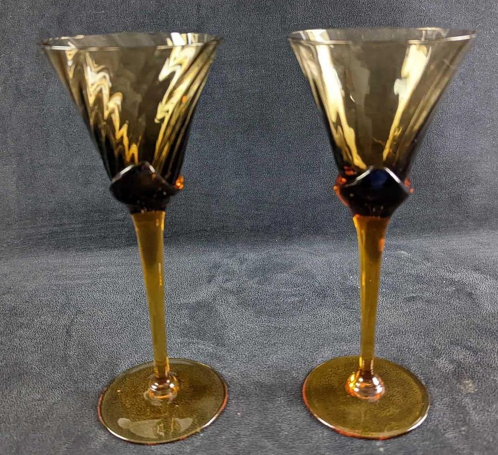 Lot 469: JB 2 Mikasa Amber Crystal Blossom Wine Glasses
