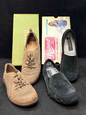 Sketchers Suede Slip On and Earth Origins Lace Ups Comfort Shoe Bundle. Sitting in brand-new to 