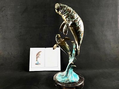 Limited Edition 21" Bronze Sculpture By William Aribu, “Manatees” 002/300 W/ COA (W3). A 