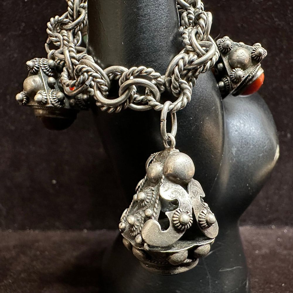 Lot 276: Four Fob Charm Multiple Colored Stone Accent Silver 800 Bracelet Tigers Eye