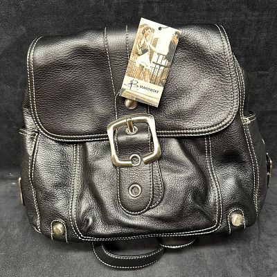Tribeca Black Backpack B Makowsky Genuine Leather Bag. Includes a black dust bag. Shows light 