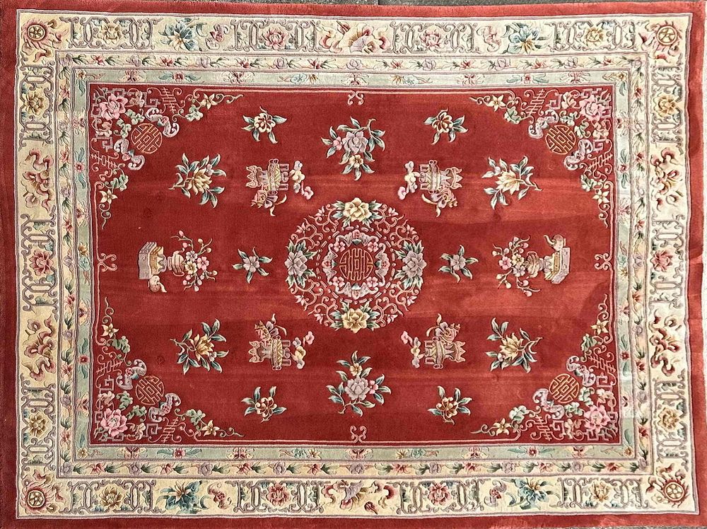 Lot 289: Amiri Chinese Oriental Hand Knotted 8 x 10 Red Floral Rug R155