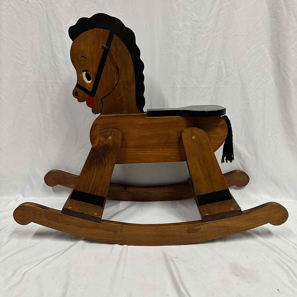 Lot 300: Handcrafted Wooden Rocking Horse with Painted Cartoon Face Modern Design Unmarked