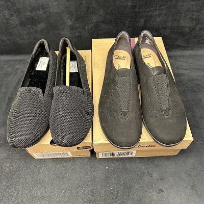 Clarks Collection Women's Comfort Shoes Lot of 2 Pairs Black Slip On Styles. Set of two pairs of 
