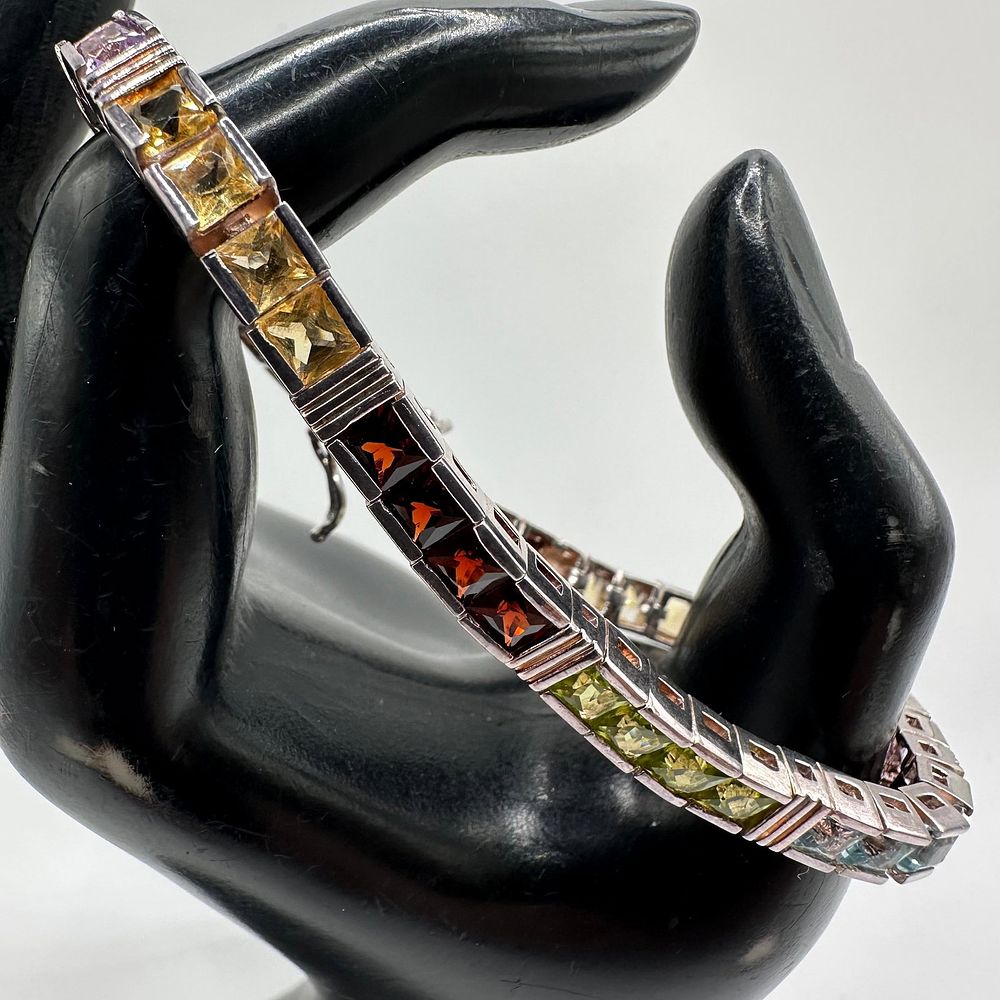 Lot 203: 925 Sterling Multi Colored Gemstone Tennis Bracelet Thailand Q17
