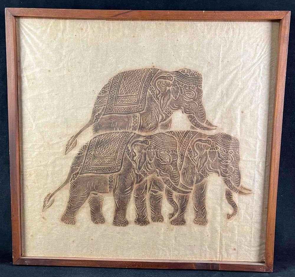 Lot 206: Vintage Elephant Wood Block Stamp Art
