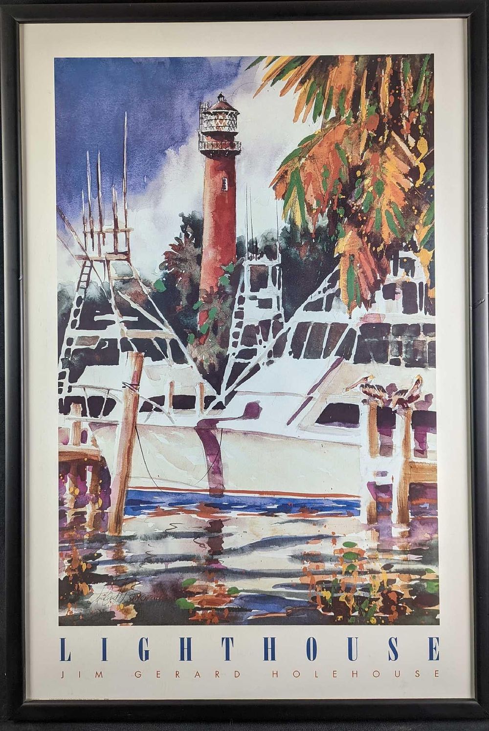 Lot 225: Framed Signed Jim Gerard Holehouse Lighthouse Poster Prin