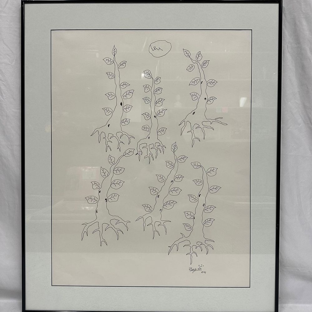 Lot 239: Framed Ink Drawing by Jon Pask 2004 Abstract Botanical Tree Style Line Art