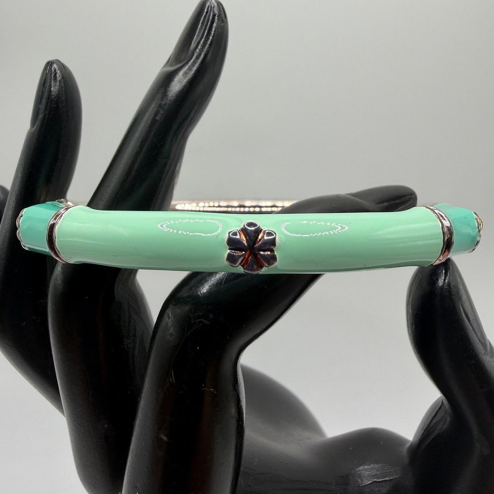 Lot 278: Mint Enamel Floral Motif Milor Italy 925 Silver Bangle Hinged Bracelet