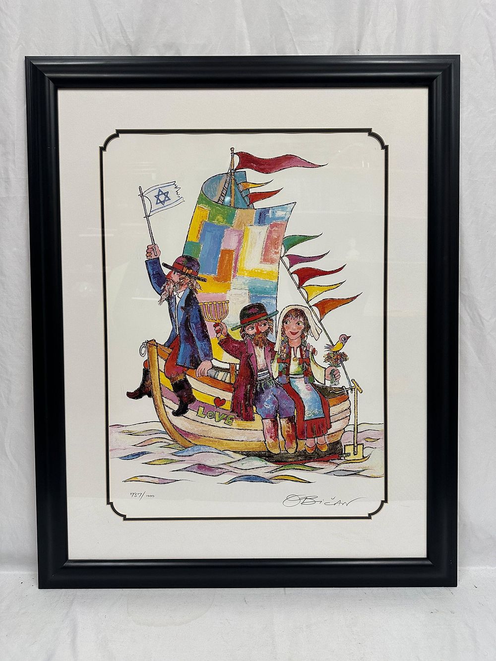 Lot 295: Jovan Obican Limited Edition Judaica Signed Voyage of Love 737/1000 Litho Framed