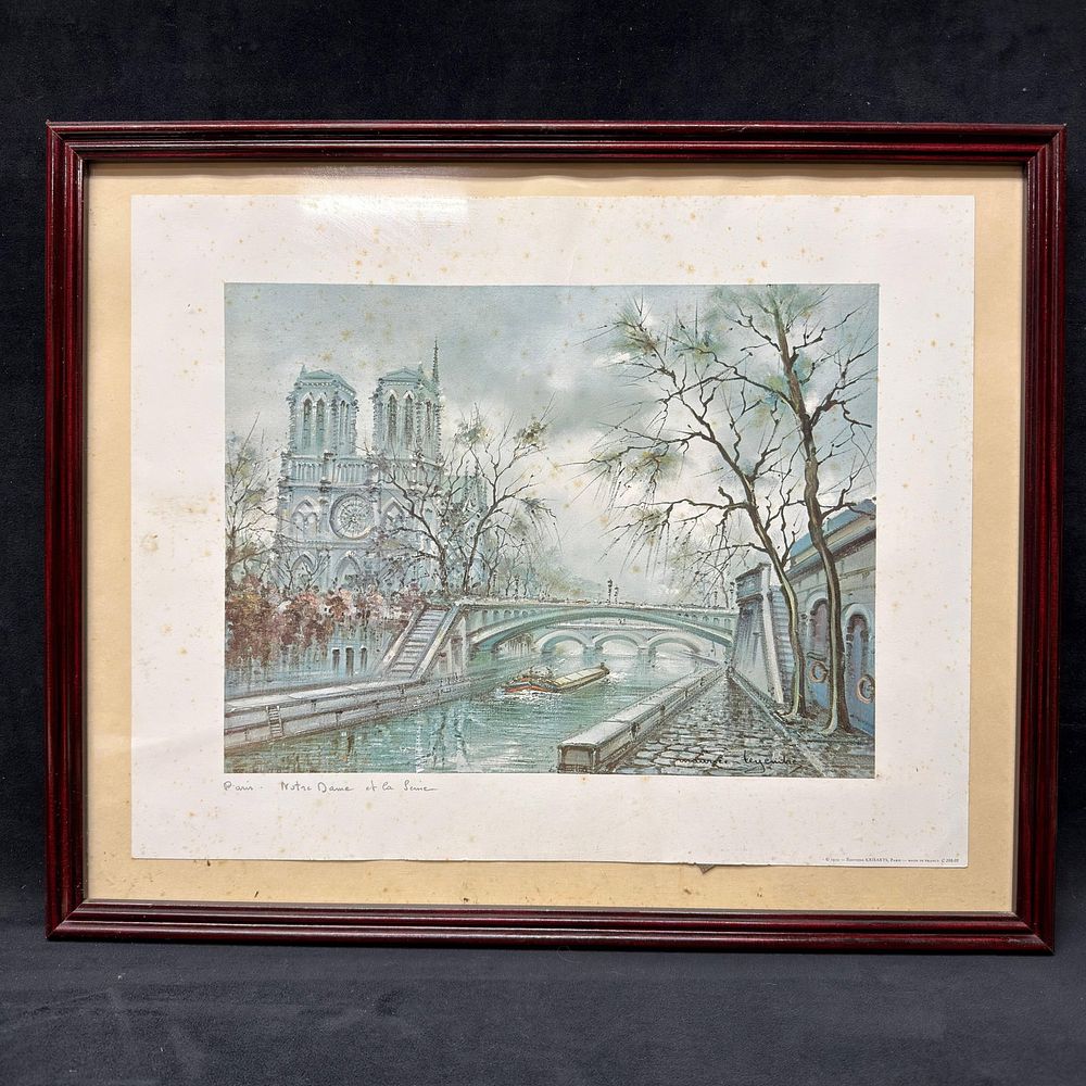 Lot 327: French Color Print Paris Notre Dame et la Seine After Maurice Legendre Framed