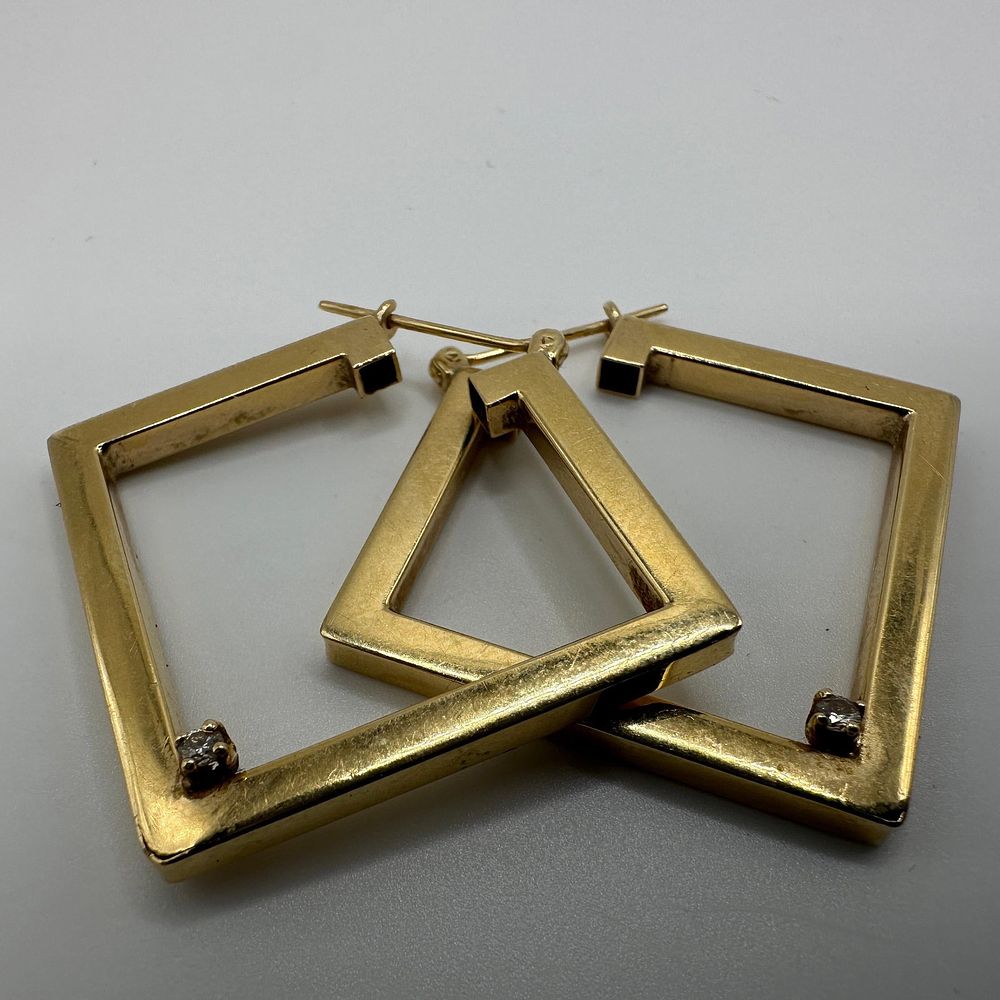 Lot 353: Tubular Square Geometric Style Hoop Earrings 14K Accent Diamond