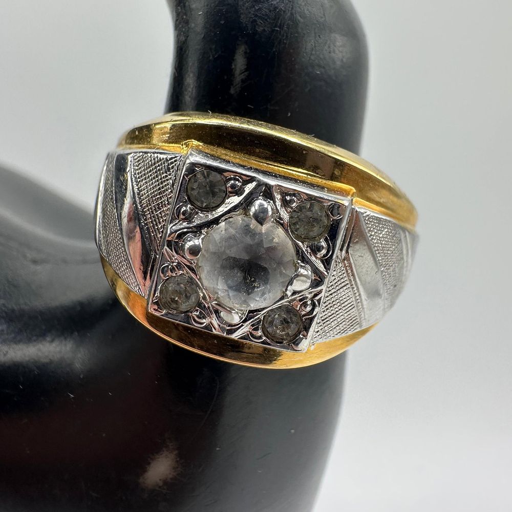 Lot 364: 18K HGE Cubic Zirconia Art Deco Style Silver Gold Two Tone Ring