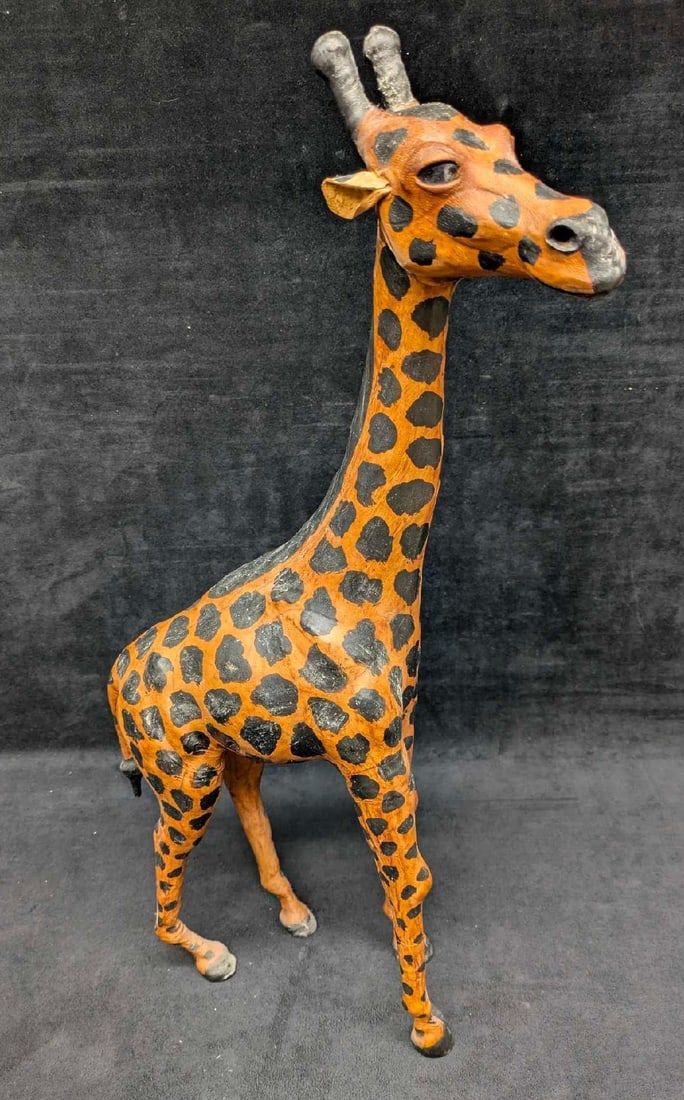 Lot 404: Vintage Paper Mache Leather 23" Giraffe Figurine