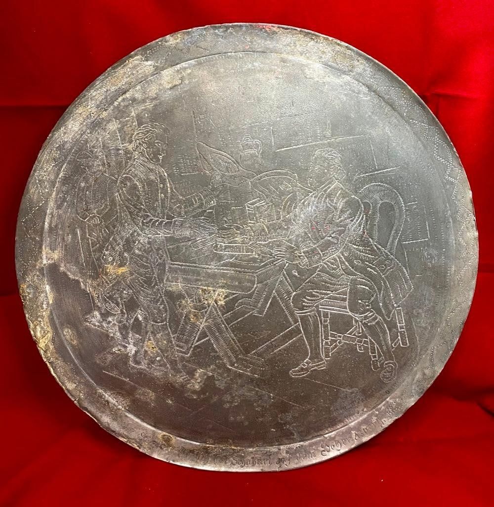Lot 411: 1800s German Pewter Plate Schiller Meets Schubart