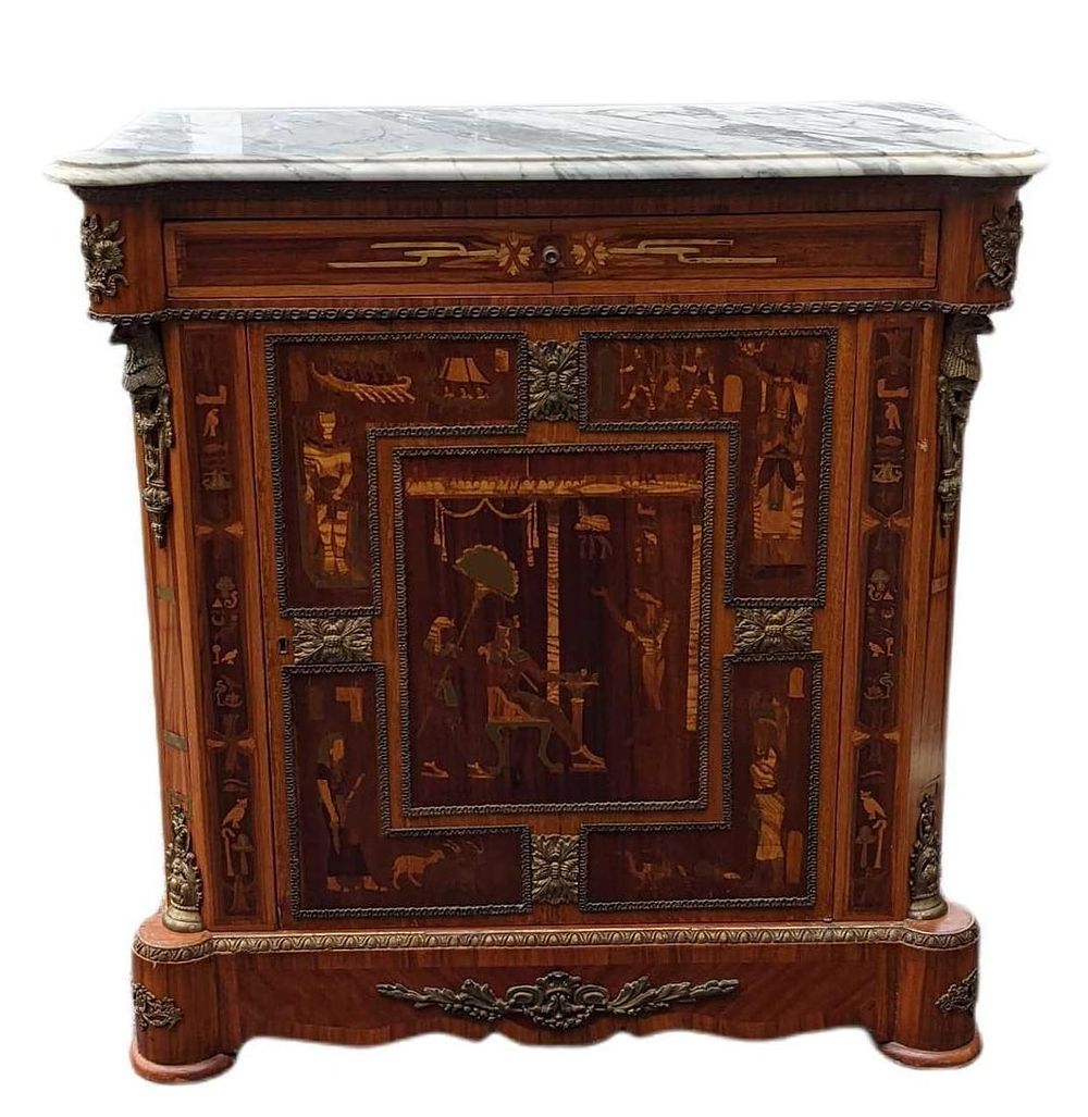 Lot 418: Vintage Cherry Wood, Marble & Brass Sideboard