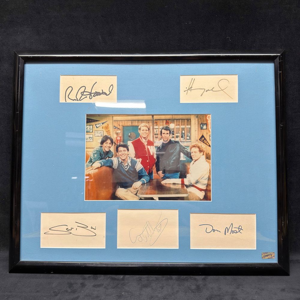 Lot 467: Happy Days Cast Autographed Cut Signatures Framed Display Ron Howard Henry Winkler R240