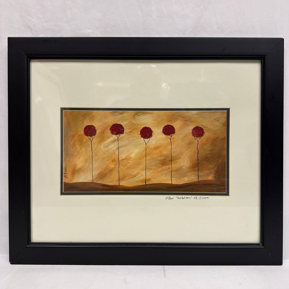 Lot 471: B. Renee Five Red Trees Framed Art Print Signed
