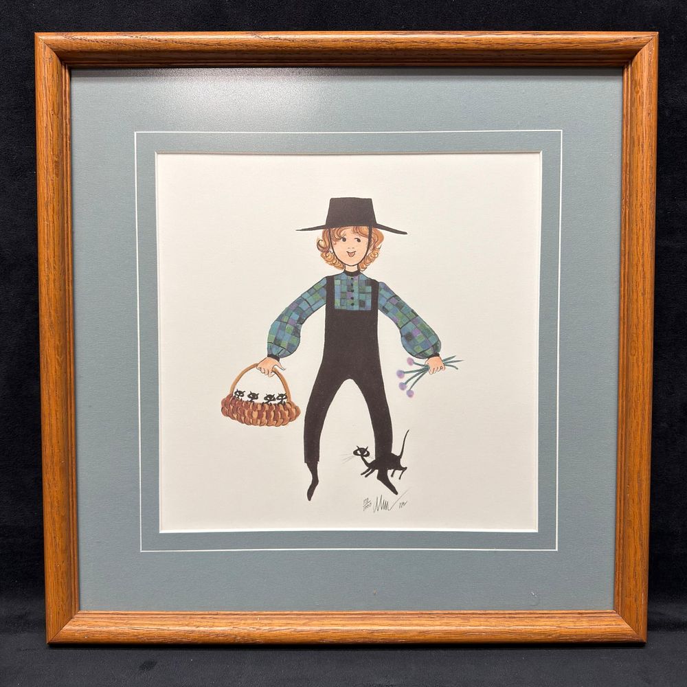 Lot 492: P. Buckley Moss Amish Boy Kittens Signed and Numbered Framed Print