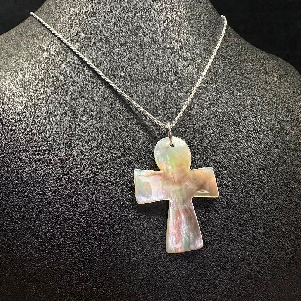 Lot 493: Sterling Silver Mother of Pearl Cross Pendant