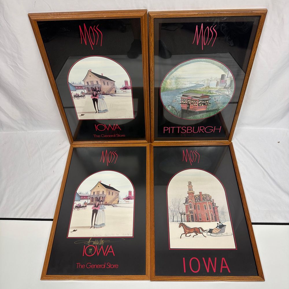 Lot 496: Group of 4 Patricia Buckley Moss Framed Posters Including Signed Iowa Example