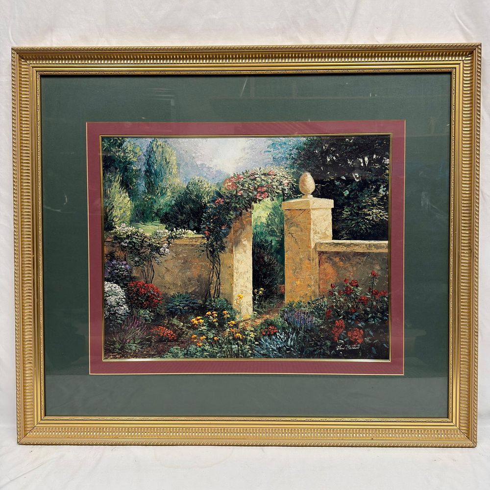 Lot 498: Van Martin Framed Stone Gate Garden Landscape Framed Art Print Large