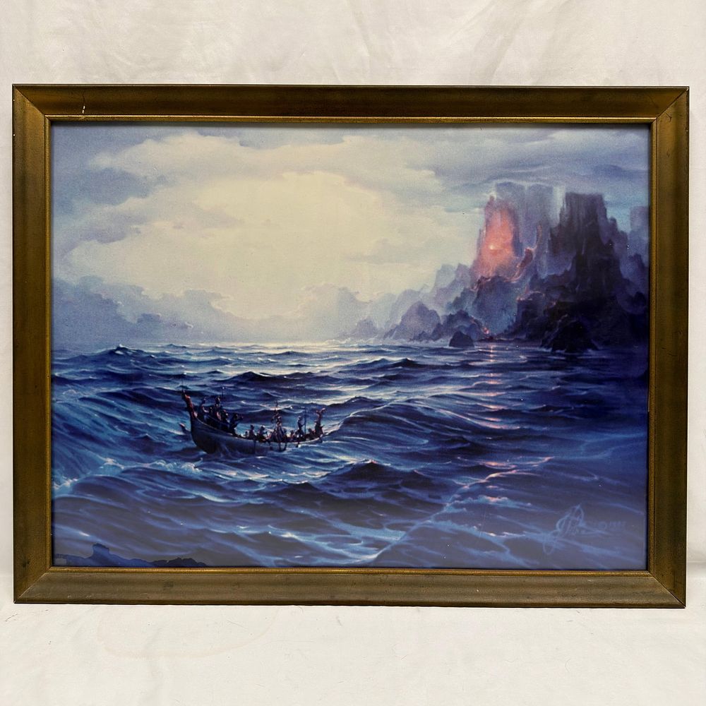 Lot 17: Double Sided Framed Artwork Seascape and Signed Village Painting