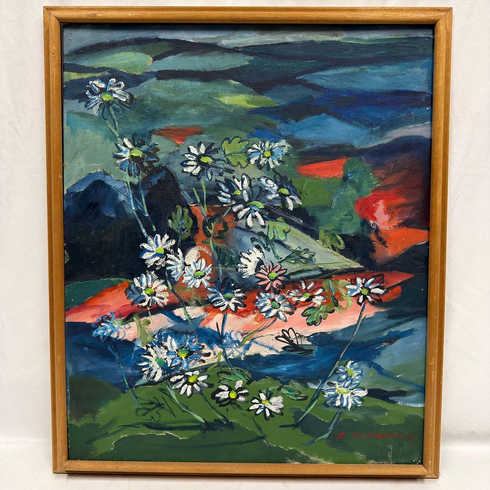 Lot 23: Original Oil on Canvas Daisies Emily Harris Signed Framed