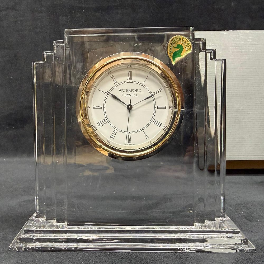 Lot 28: Waterford Crystal Lismore Large Metropolitan Mantel Clock Art Deco Style