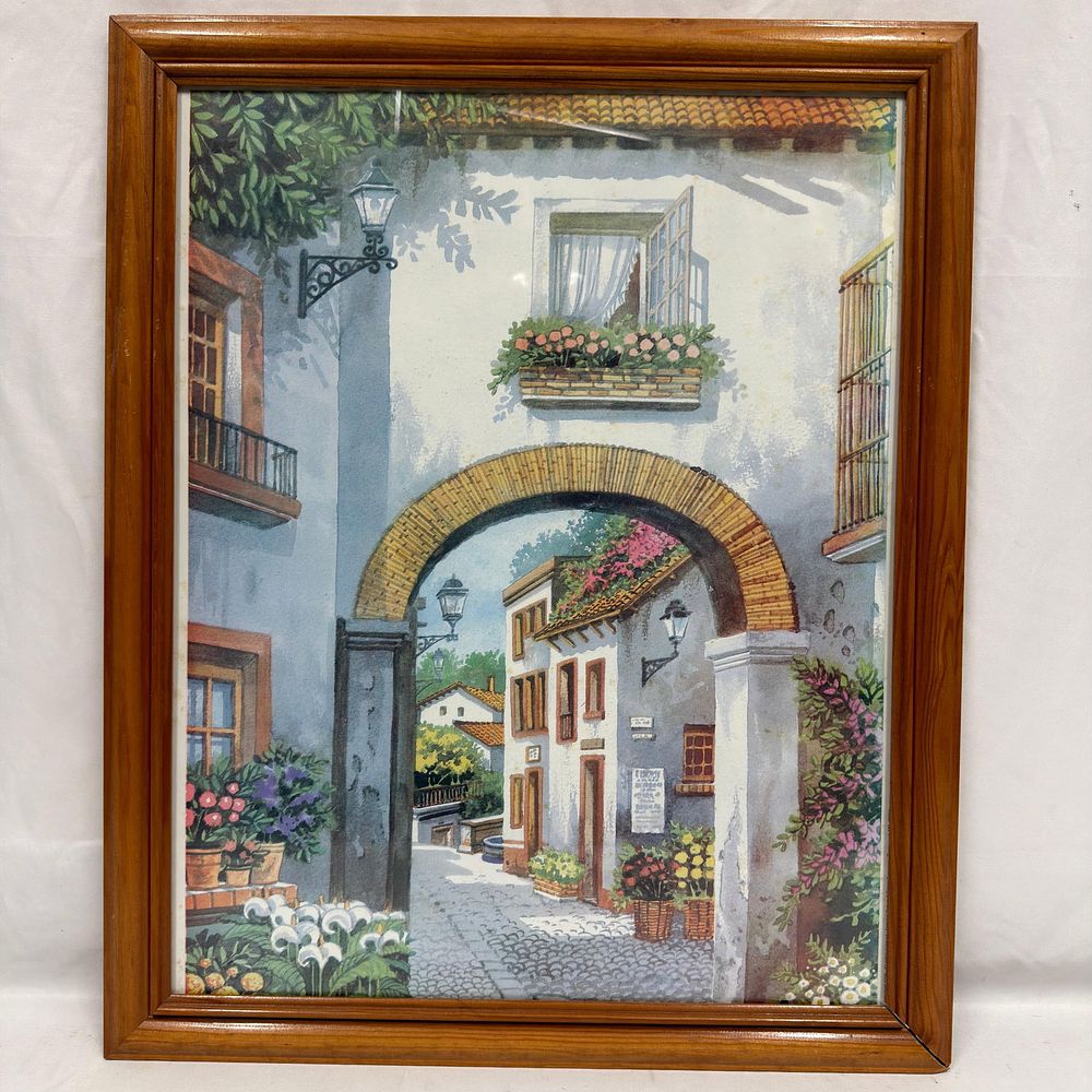Lot 34: Wall Art Print Framed Mediterranean Alleyway Scene