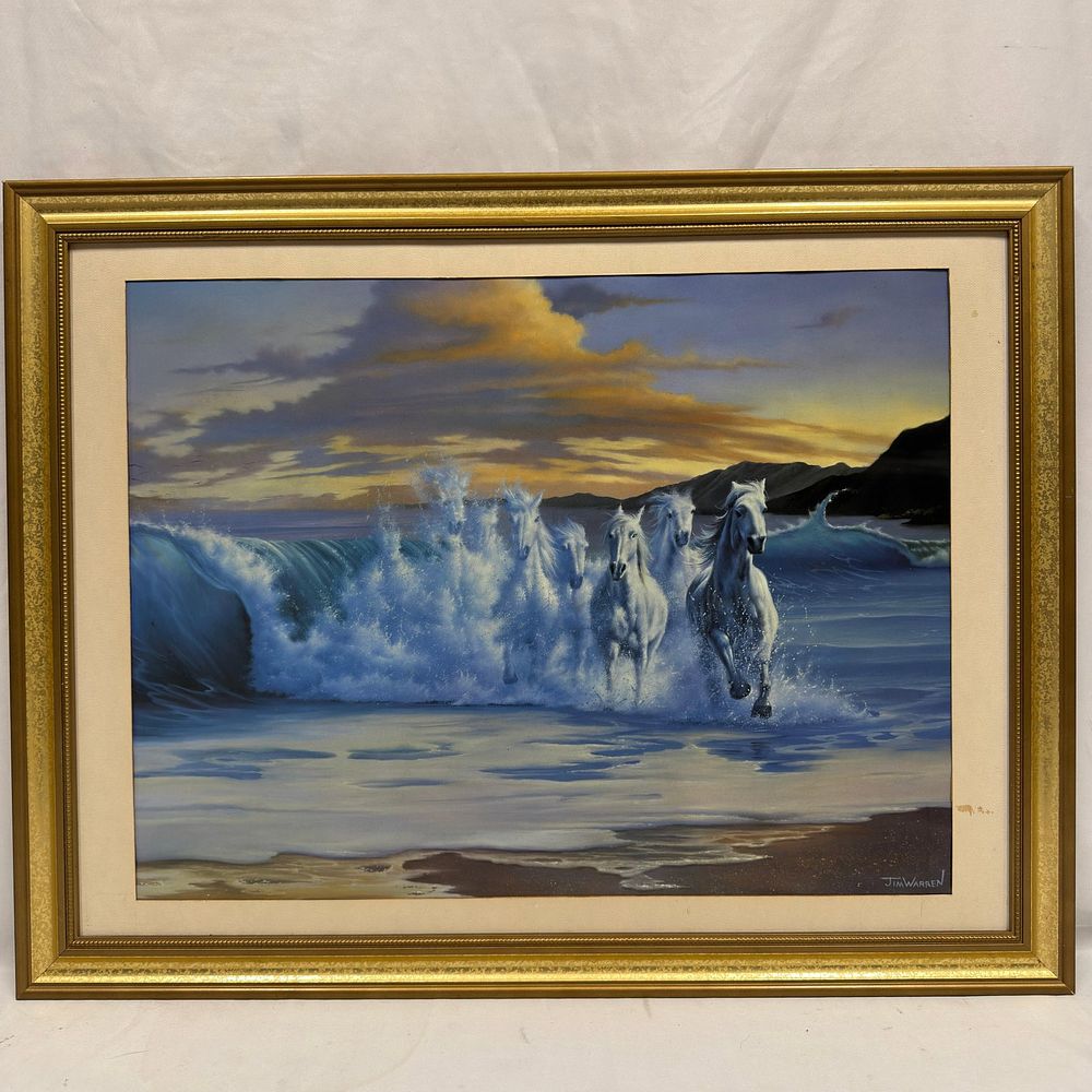 Lot 42: Jim Warren The Wave Ocean and Horse Scene Framed Art Print