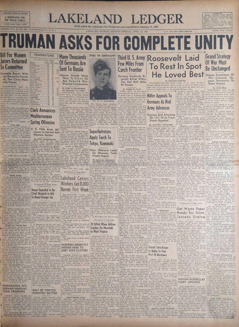 Lot 49: Vintage Bound Florida Lakeland Ledger April To June 1945