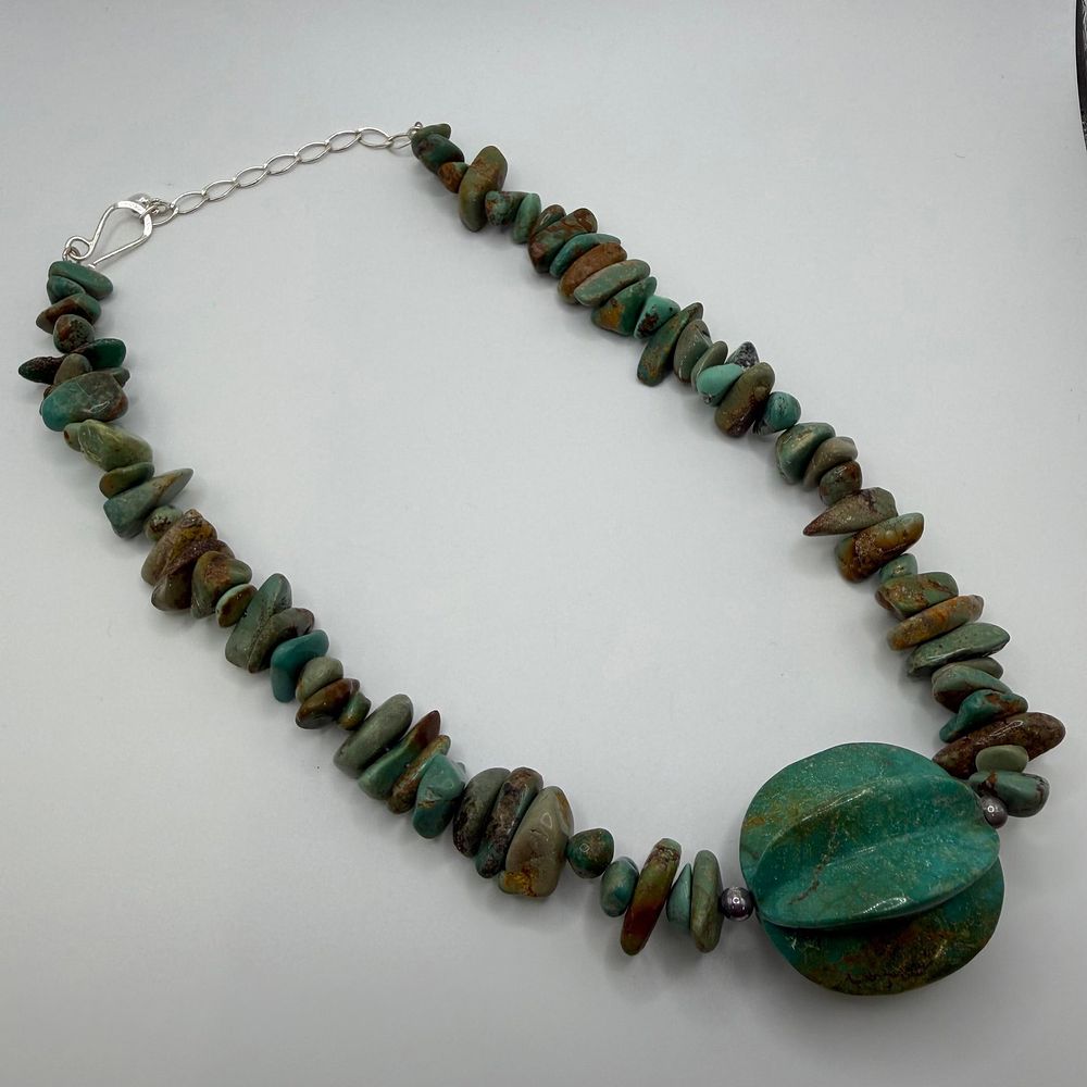 Lot 67: Jay King DTR Green Turquoise Carved Pendant Sterling Silver