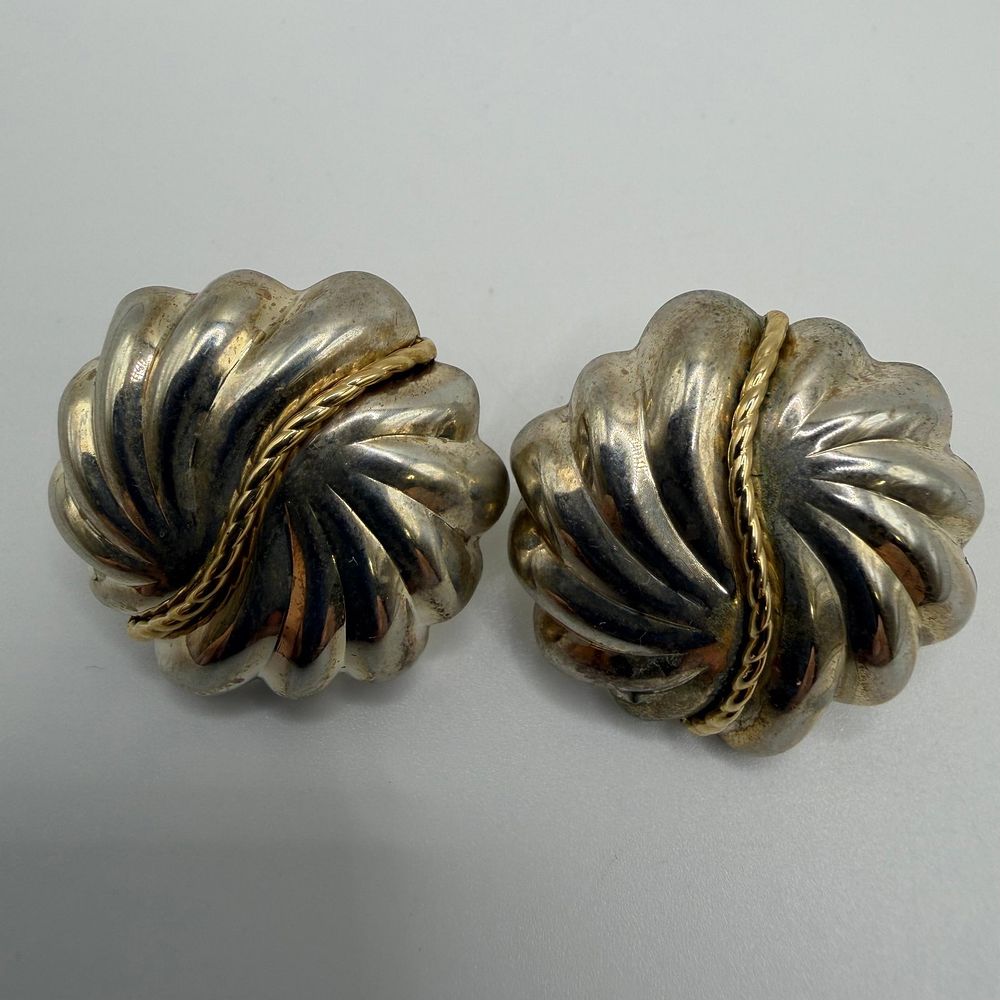 Lot 68: Michael Anthony Sterling Silver and 14K Gold Cable Accent Swirl Ribbed Earrings