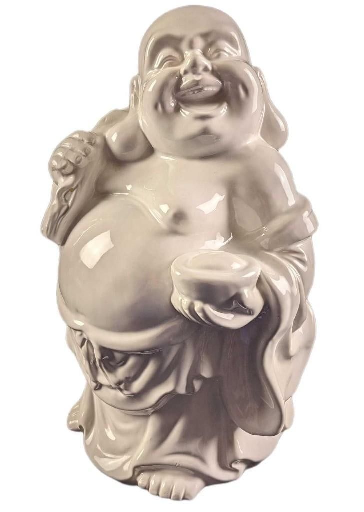 Lot 80: Large White Ceramic Laugh Buddah Feng Shui Figurine