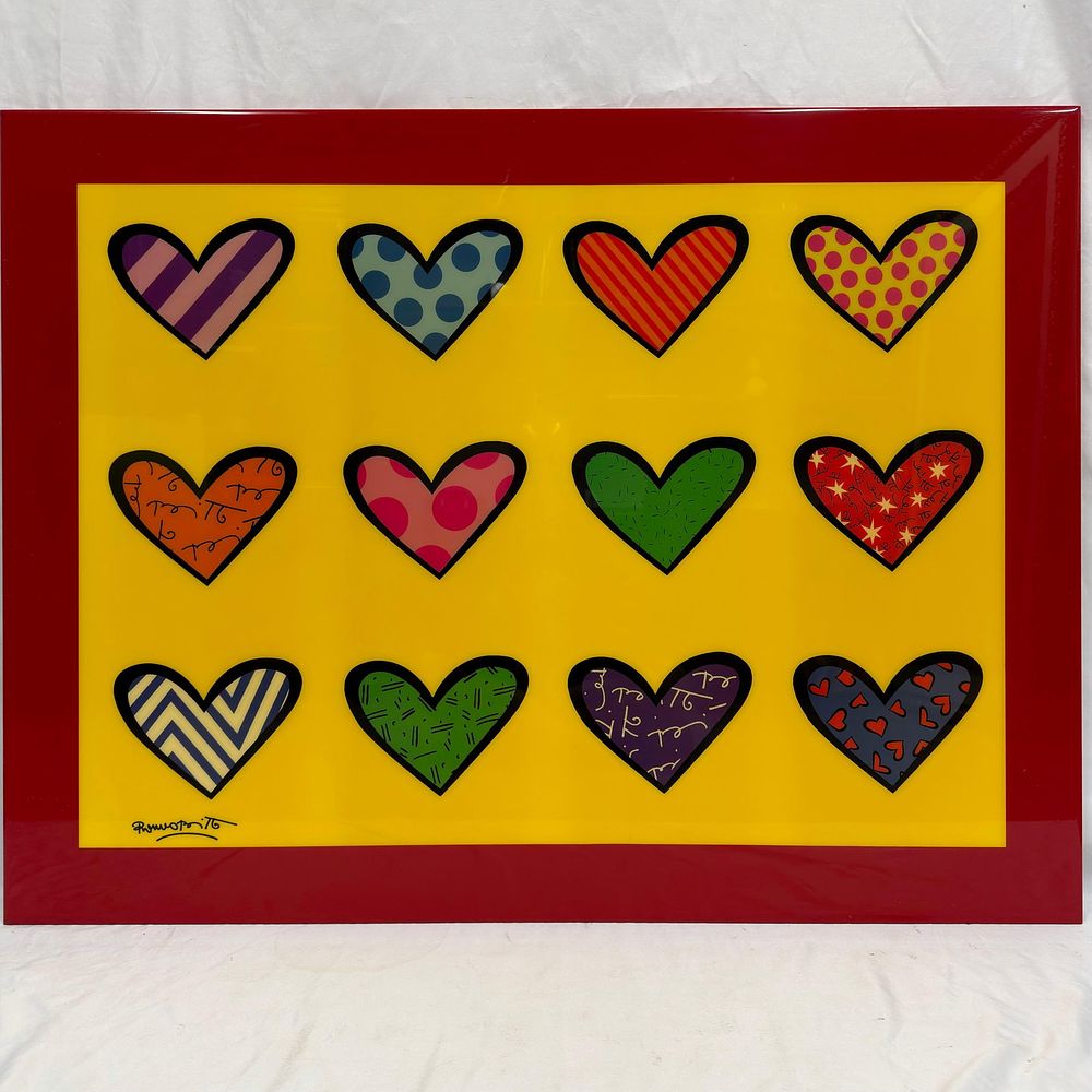 Lot 109: After Romero Britto Pop Art Hearts Wall Panel Print