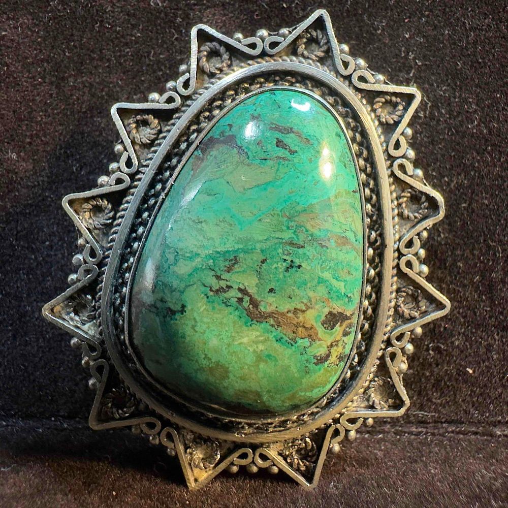 Lot 116: Israel 925 Sterling Malachite Green Stone Brooch Pendant