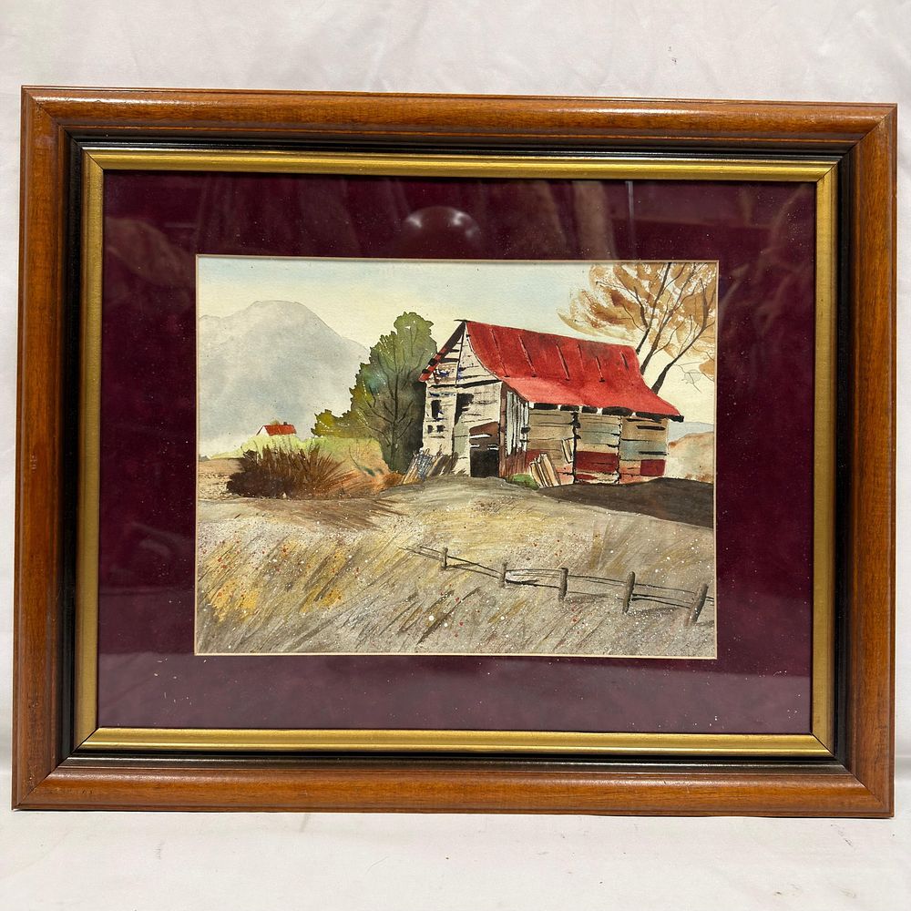 Lot 139: The Red Roof Shed Original Watercolor Painting Framed Artwork