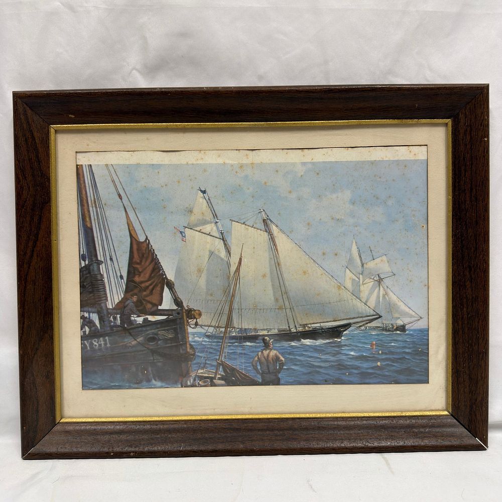 Lot 141: Framed Nautical Ship Art Print Sailing Yachts